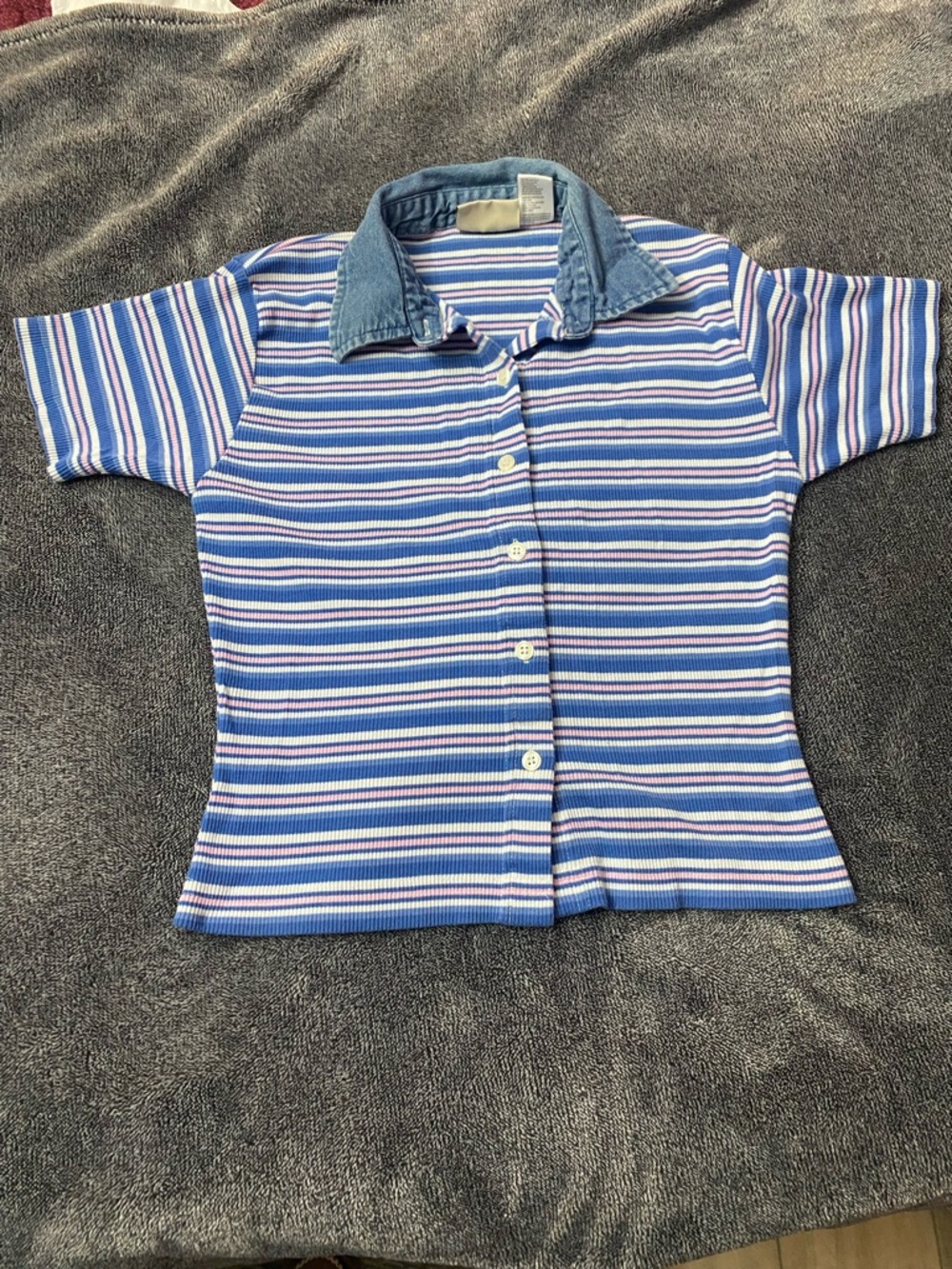 Denim Republic Y2K Ribbed Striped Button-Up Tee‎ Size Med